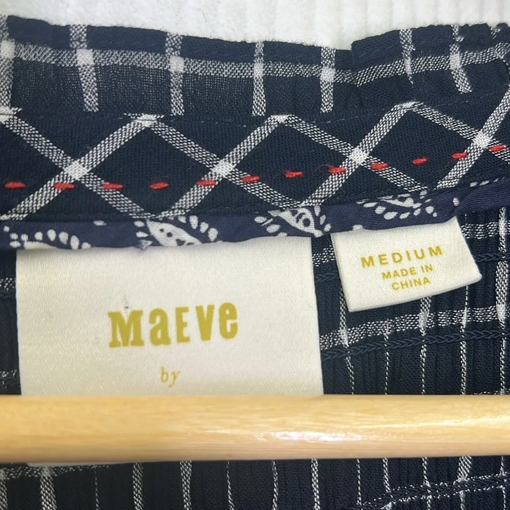 Anthropologie - Maeve Sara Navy Blue Windowpane Plaid Midi Dress Size Medium - Picture 12 of 15